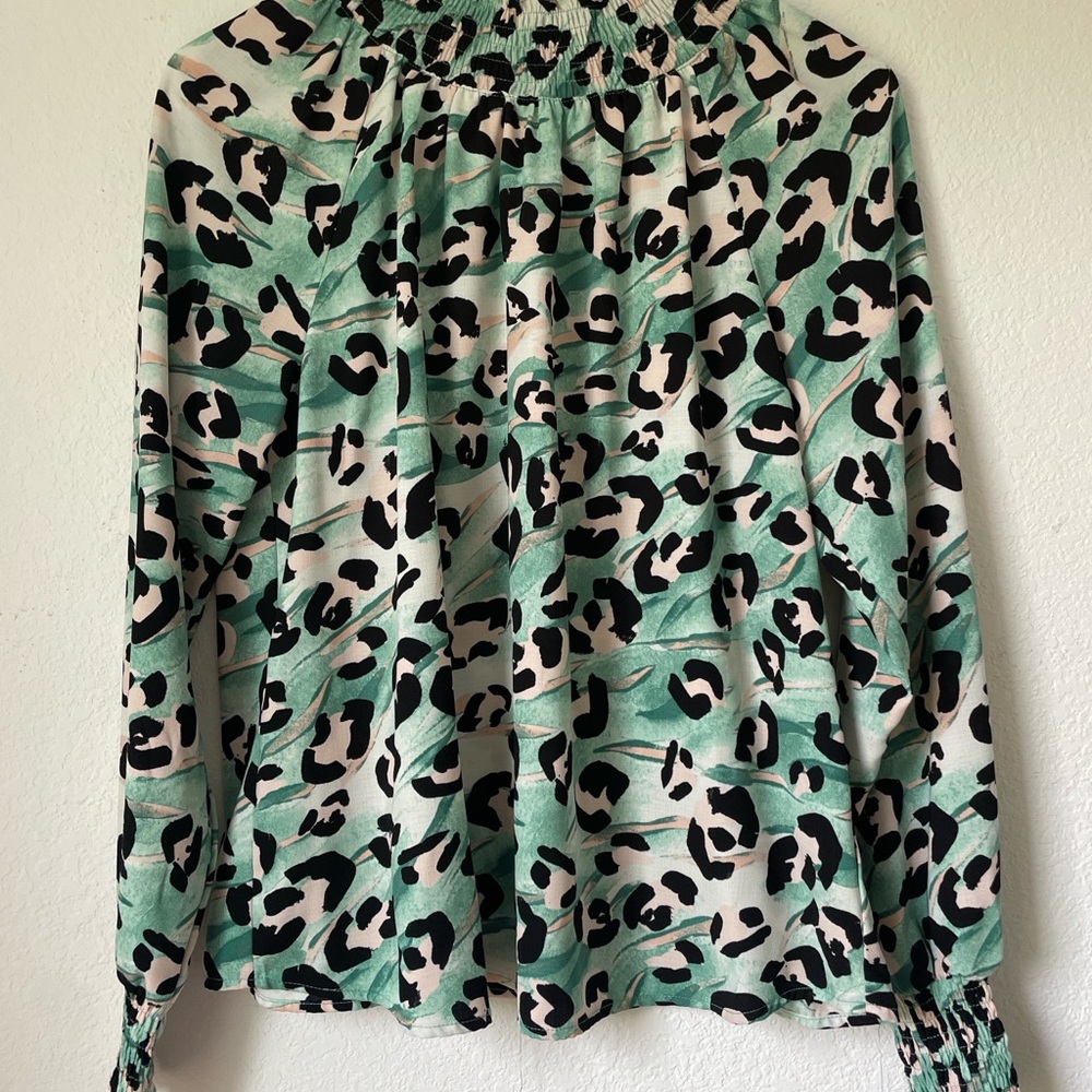 Nine West Green Animal Print Blouse